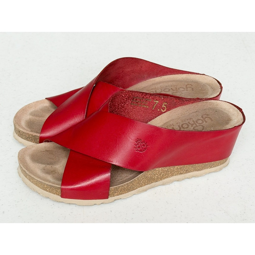 Yokono Red Leather Wedge Platform Sandals Slip On Cork Women's 7.5 Spain - Picture 2 of 8